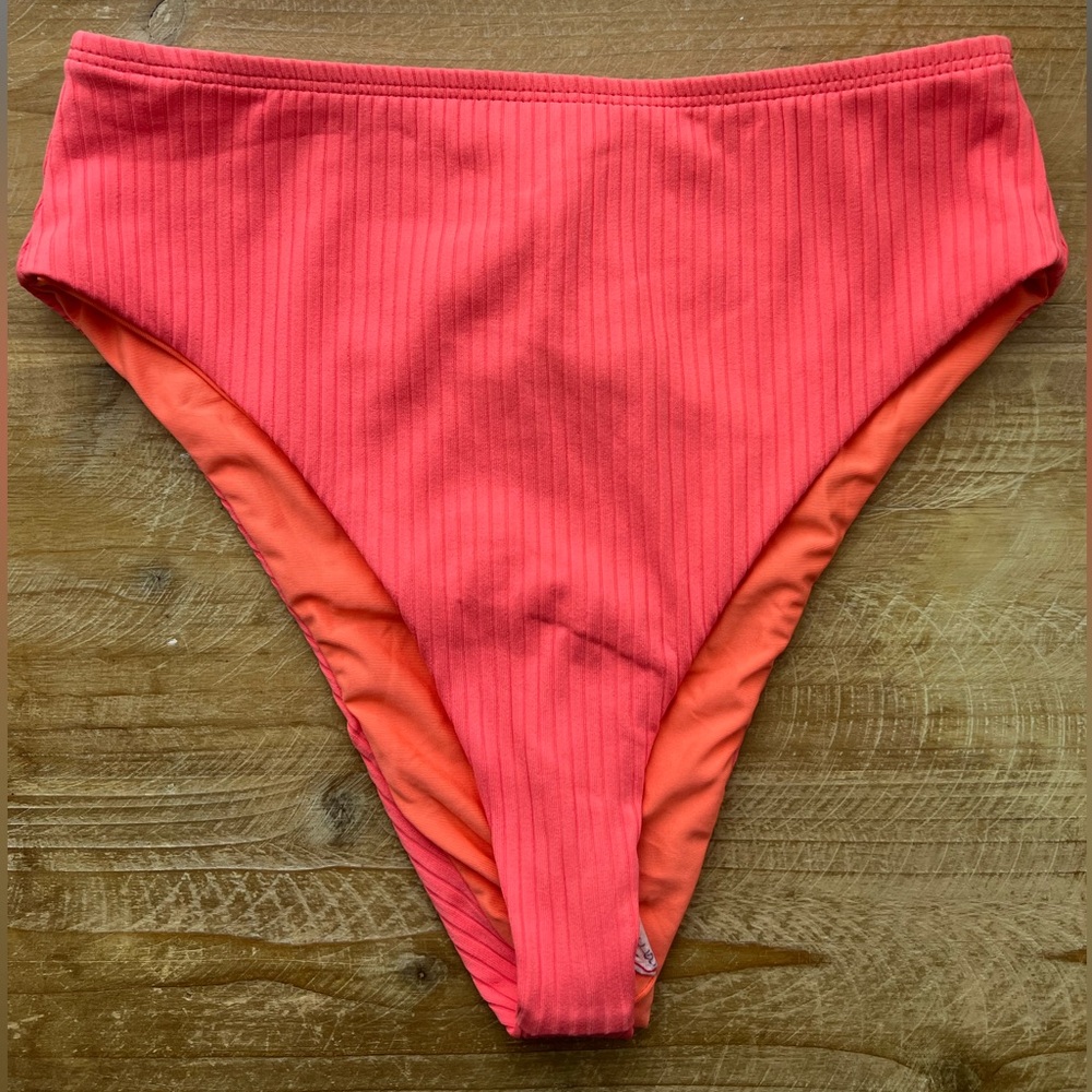 VYB Eye Candy High Waisted Ribbed Bikini Bottom in Coral Red new
